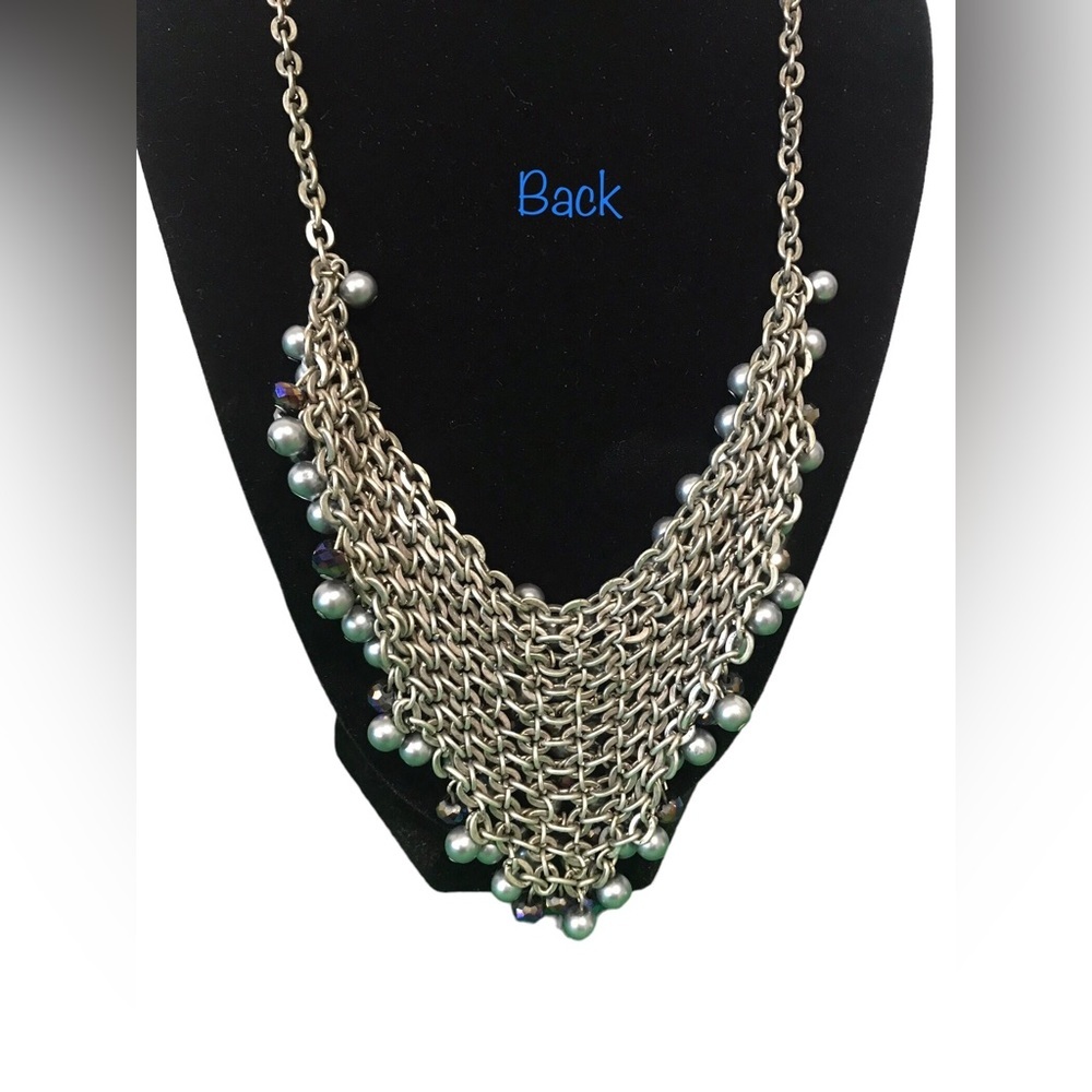 Mesh V Beaded Necklace Pewter - Picture 5 of 6